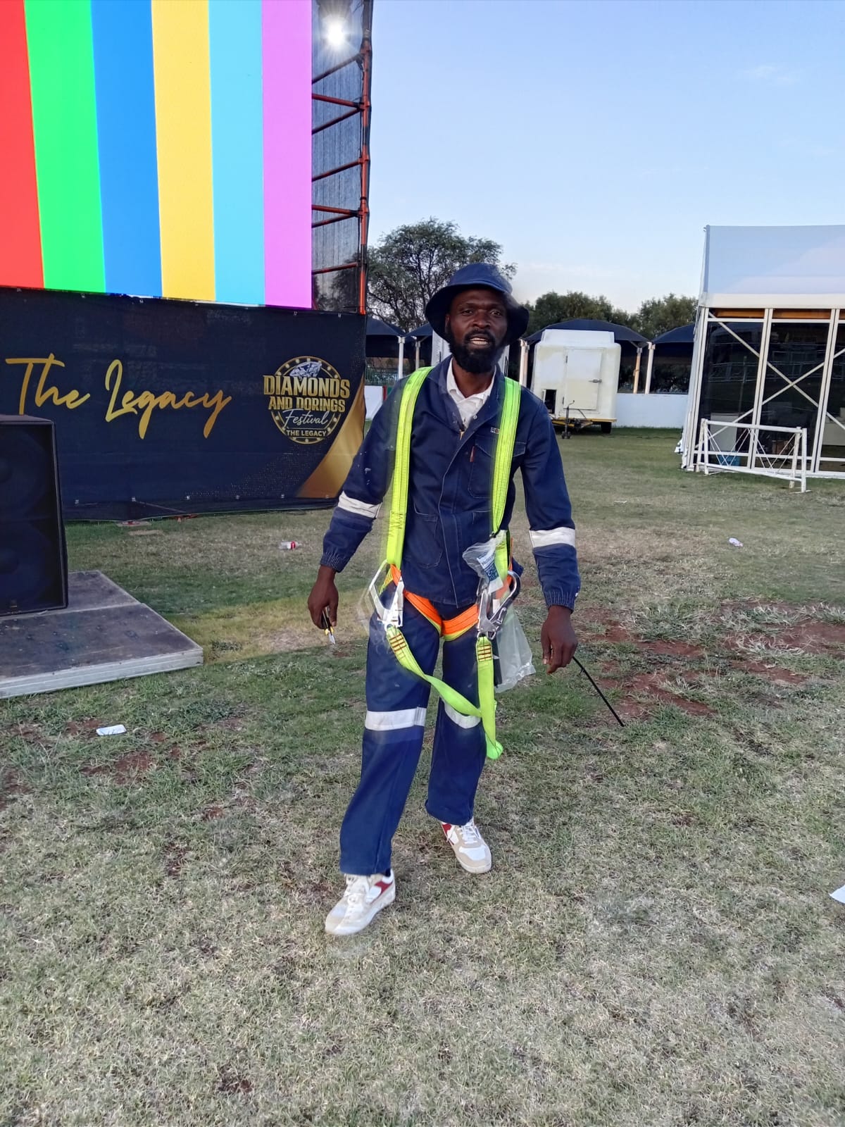 Velaz in safety gear on site at the Diamonds and Dorings festival
